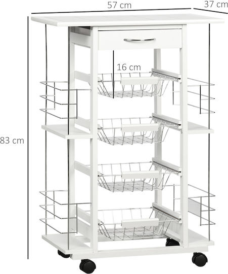 HomCom Кухненска количка Металик Бял 57x37x83см