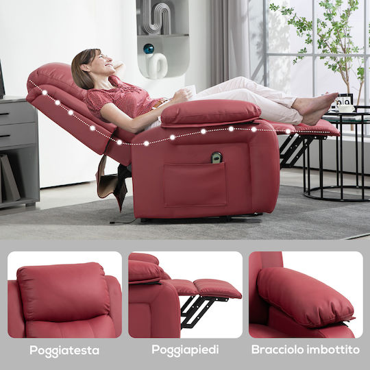 Relaxsessel mit Fußhocker aus Kunstleder Red 76x90x105cm