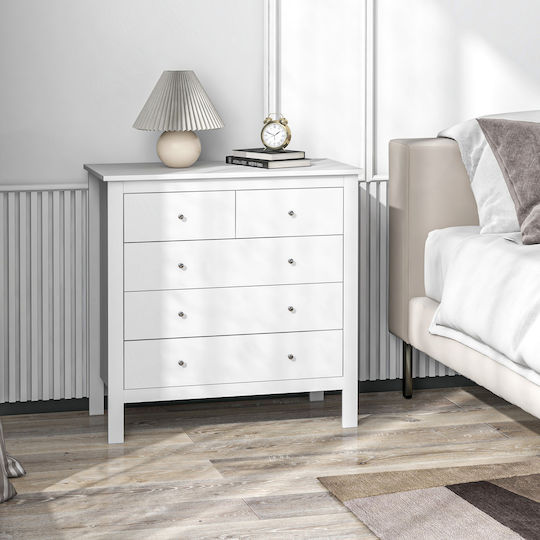 Wooden & Metallic Chest of Drawer with 5 Drawers White Wood 79x39.5x80.5cm