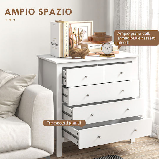 Wooden & Metallic Chest of Drawer with 5 Drawers White Wood 79x39.5x80.5cm