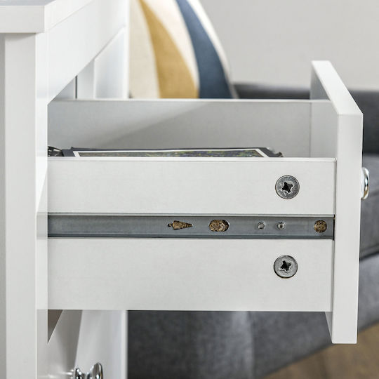 Wooden & Metallic Chest of Drawer with 5 Drawers White Wood 79x39.5x80.5cm