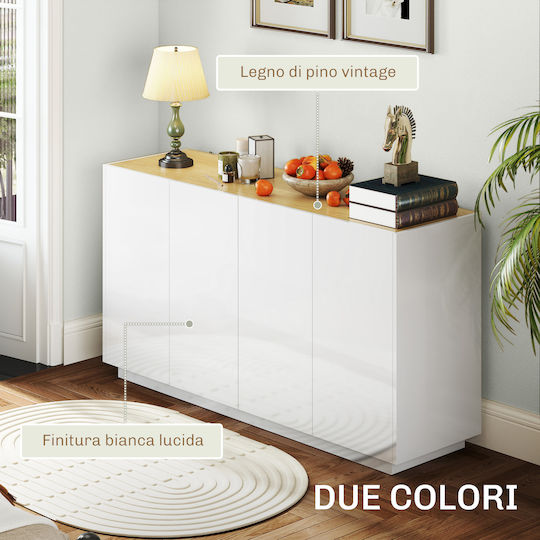 Homcom Moderner Sideboard-Schrank 2 Türen Soft-Close Verstellbare Regale 140x40x75cm Weiß Glänzend 83b-197v80wt