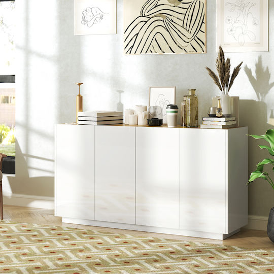 Homcom Moderner Sideboard-Schrank 2 Türen Soft-Close Verstellbare Regale 140x40x75cm Weiß Glänzend 83b-197v80wt