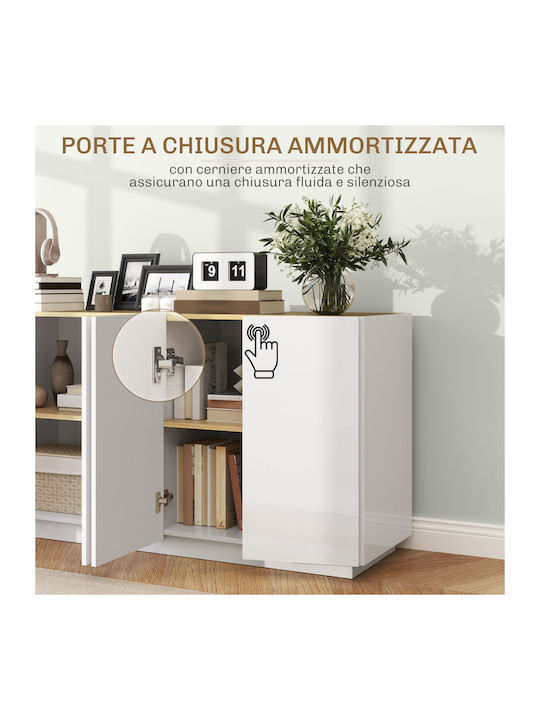 Homcom Modern Sideboard Cabinet 2 Doors Soft Close Adjustable Shelves 140x40x75cm White Glossy 83b-197v80wt