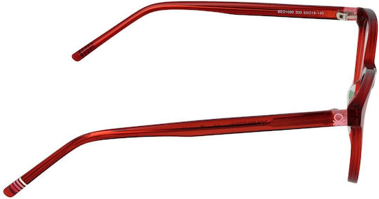 Benetton Weiblich Kunststoff Brillenrahmen Katzenauge Rot BEO109 200