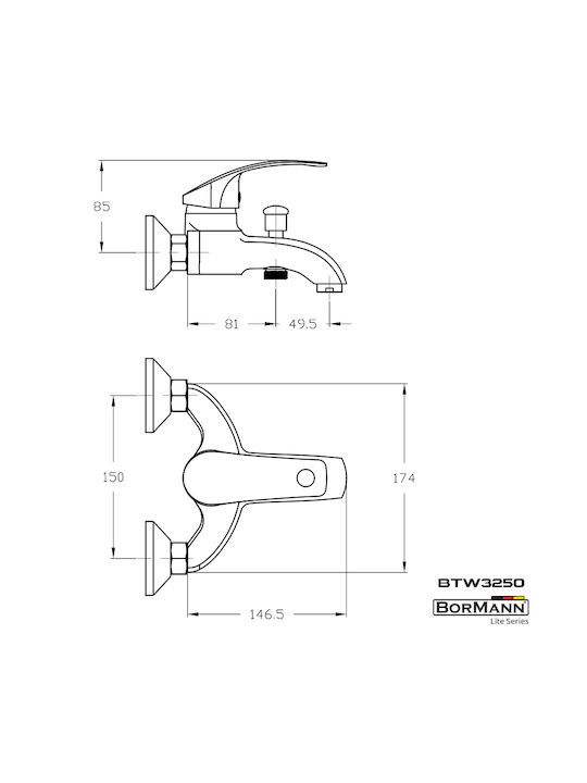 Bormann Elite BTW3250 Mixing Bathtub Shower Faucet Complete Set Silver