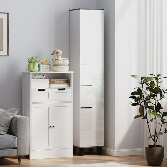 HomCom Badezimmersäule Boden H34xB32xH190cm Weiß