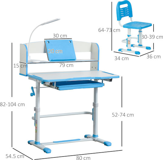 Kinder Schreibtisch Blau 80x54,5x82-104cm