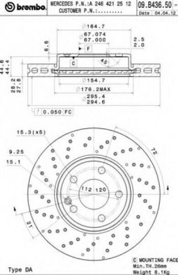 Disc de frână Brembo pentru Mercedes-Benz A-Class W176 09b43651