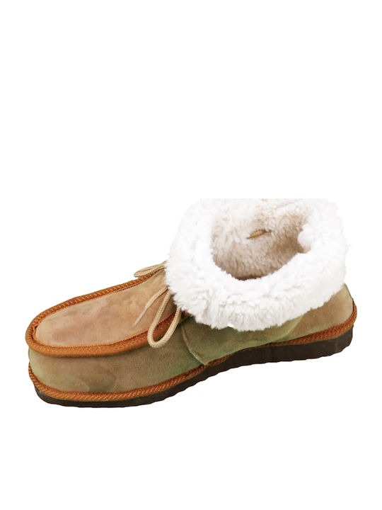 Heel Enclosed Men's Slippers with Fur Taba