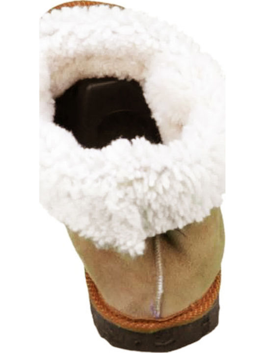 Heel Enclosed Men's Slippers with Fur Taba