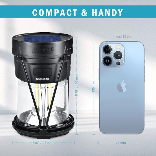 Eluteng Lanternă LED Solar Pentru Camping Waterproof Cu Lanternă Neagră