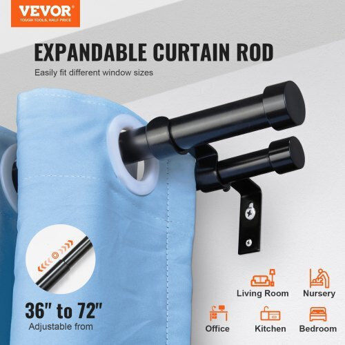 Vevor Metallisch Vorhangstange Doppel mit Stange 180cm Black