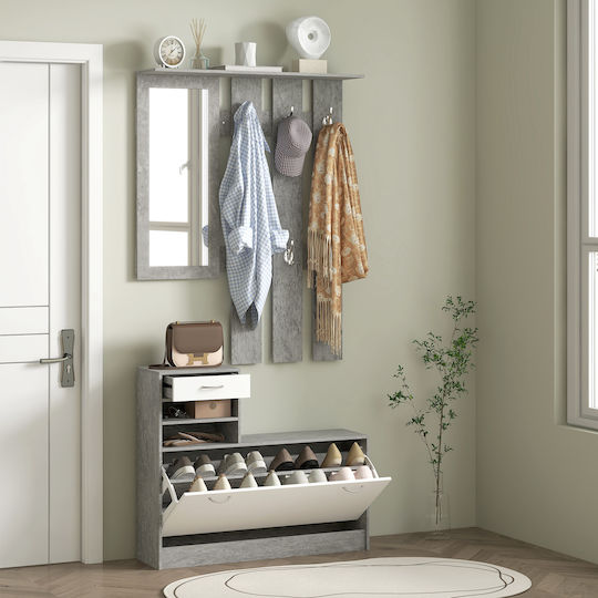 Entry Furniture with Mirror / Hanger & Shoe Rack Gray 90x10x102cm