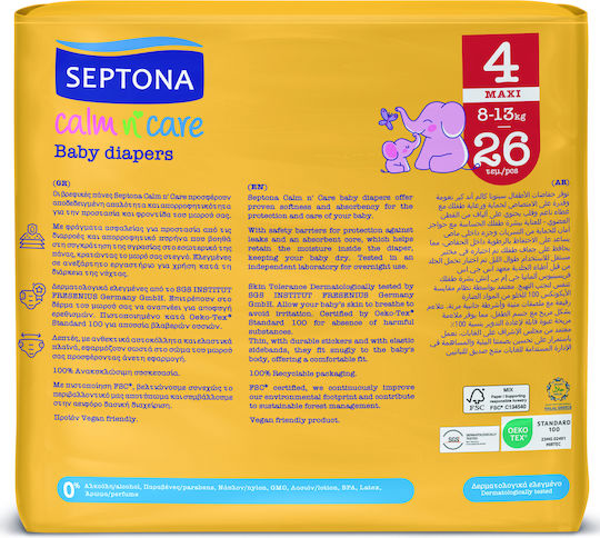 Septona Tape Diapers Calm n' Care No. 4 for 8-13 kgkg 26pcs