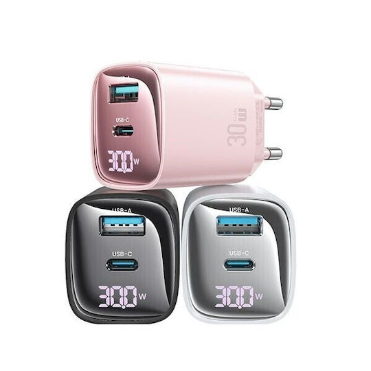 Usams Charger Without Cable GaN with USB-A Port and USB-C Port 30W Whites (CC229)