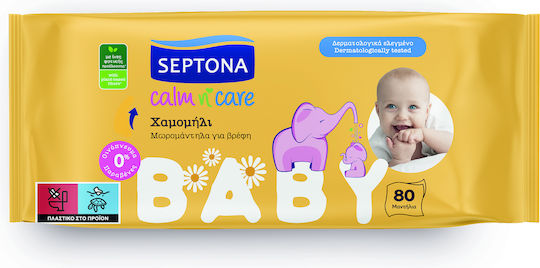 Septona Calm n' Care Chamomile Șervețele Umede pentru Bebeluși fără Alcool & Parabeni 80buc