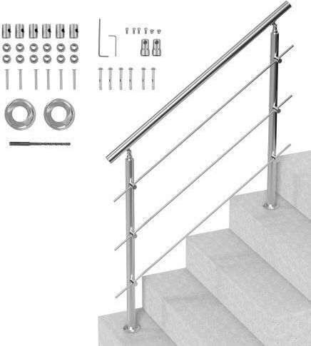 Vevor Handrails 47.2" Outdoor Steps 3 Rods Porch Deck Bxgslzfs120ccrs3ev0