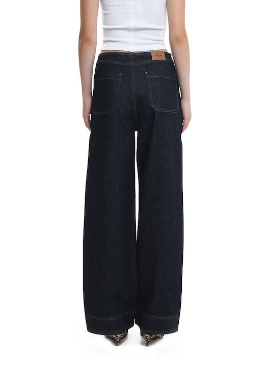 Sac & Co Women's Cotton Trousers in Wide Line Blue