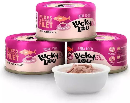 Lucky Lou Extrafood Wet Food for Cats in Cans with Tuna, Fish, Salmon, Shrimps, Chicken and Vegetables Grain-Free & Gluten-Free 70gr