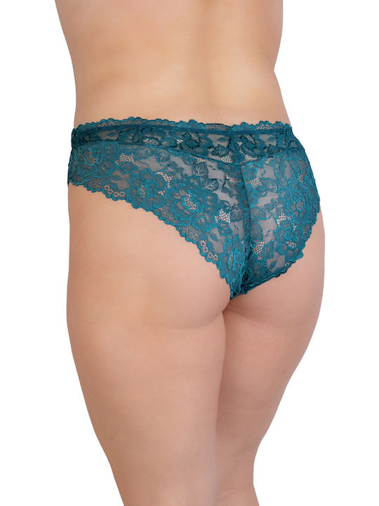 High-waisted Women's Brazil with Lace Petrol Blue