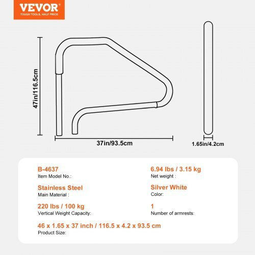 Vevor Χειρολαβή Πισίνας από Ανοξείδωτο Ατσάλι 46x37εκ. Λευκή