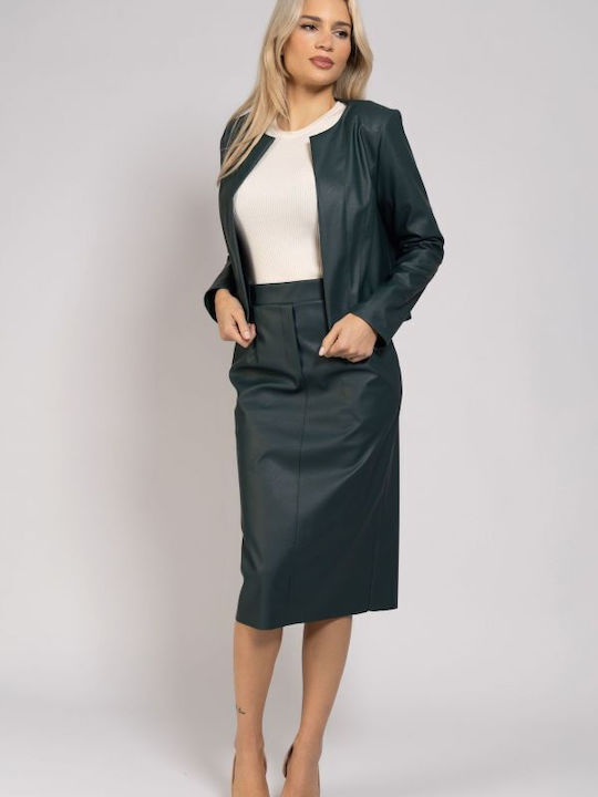 BelleFille Leather Midi Skirt Green