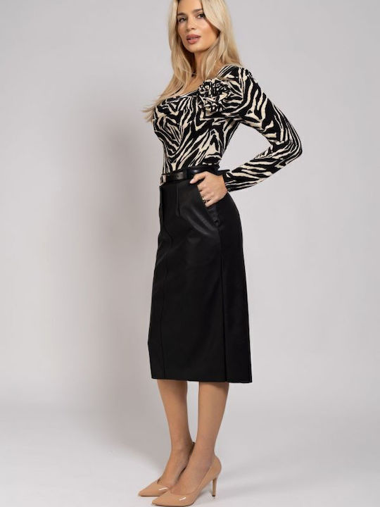Piele Midi Fustă Black