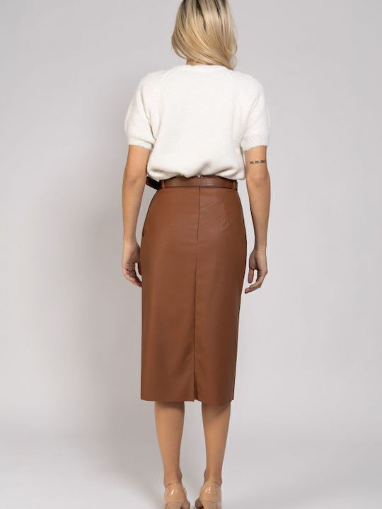 Leder Midi Rock Taba