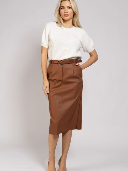 Leder Midi Rock Taba