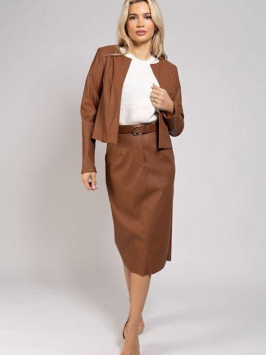 Leder Midi Rock Taba