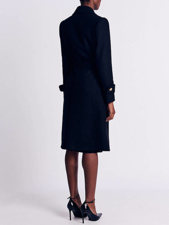 Women's Wool Long Coat with Buttons Black
