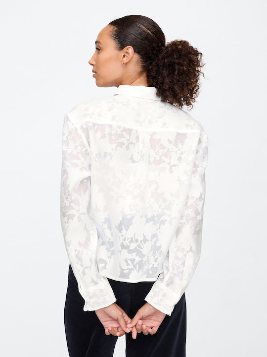 GAP Women's Floral Long Sleeve Shirt Άσπρο, Off White