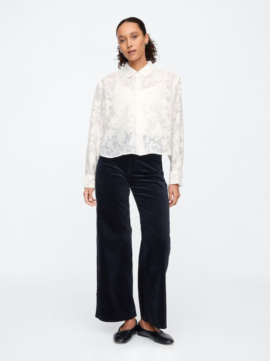 Mânecă lungă Femei Cămașă White, Off White Floral