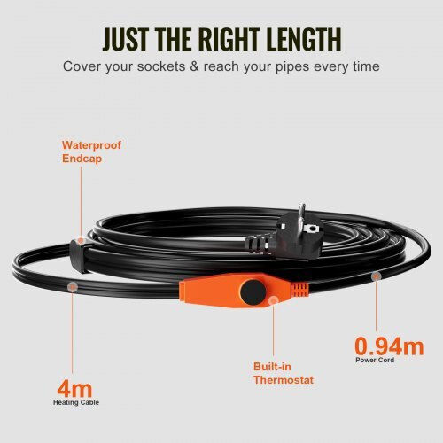 Vevor Pipe Heating Cable 4m 23w/m Built-in Thermostat Gdjrdlmc12ft7z3k3v2