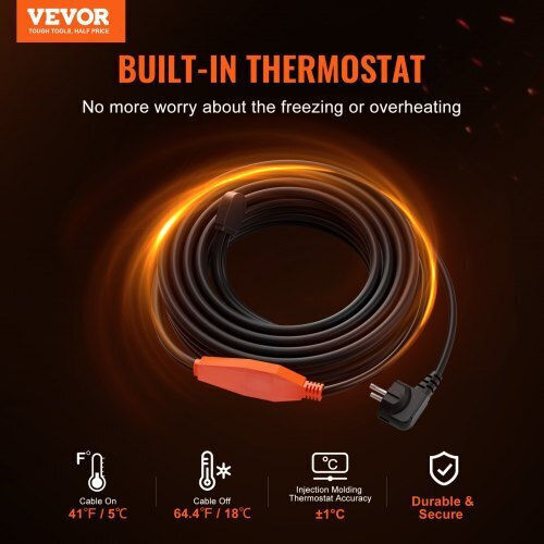 Vevor Pipe Heating Cable 4m 23w/m Built-in Thermostat Gdjrdlmc12ft7z3k3v2