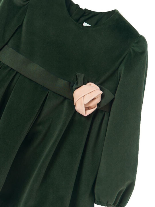 Kinderkleid Langärmelig Samt Grün
