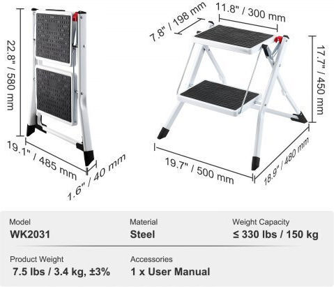 Vevor Σκαλοσκαμπό Σιδήρου 2 Σκαλιών 29.972cm