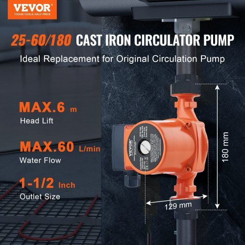 Vevor Αντλία Κυκλοφορίας Ζεστού Νερού 220v 92w 60 L Min 6m 1-1/2" 2°c-110°c Χαμηλού Θορύβου Lwkbzpbb6m605q93vv2