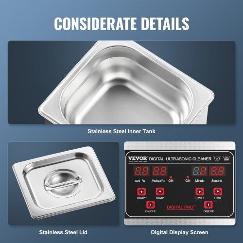 Vevor Ultrasonic Cleaner 1.3lt with Digital Timer