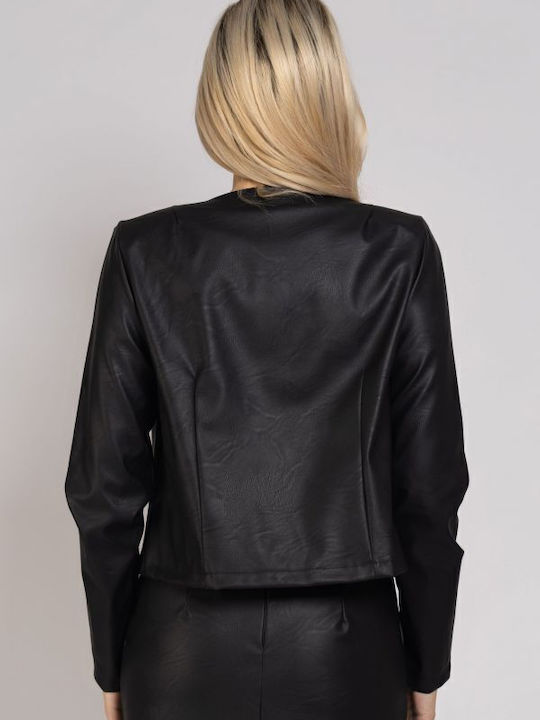 BelleFille Women's Leather Blazer Black