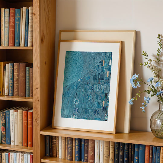 Poster Blue Details By Gustav Klimt Art156 30cm X 40cm Natural Wooden Frame