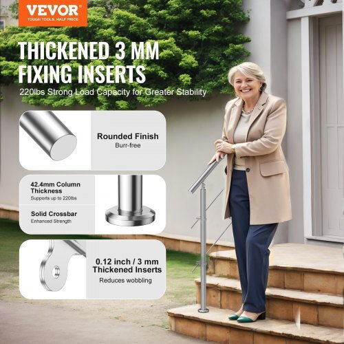 Vevor Handrails 39.4" Outdoor Steps 2 Rods Porch Deck Bxgslzfs100cz97quv0