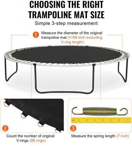 Vevor Replacement Trampoline Mat Frame 15ft 96 V-rings Springs 7" Yxbctd15yc96zr38wv0
