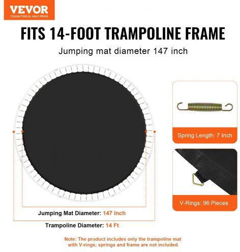 Vevor Replacement Trampoline Mat Frame 14ft 96 V-rings Springs 7" Yxbctd14yc96krj4xv0