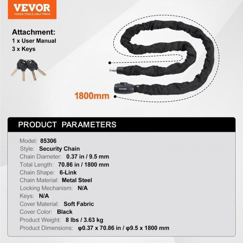 Vevor Bicycle Chain Lock 1.8m Combination 4 Keys 10mm Zxclsytsls104e02zv0