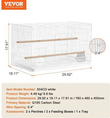 Vevor Bird Cage 76x46x45.5cm. White