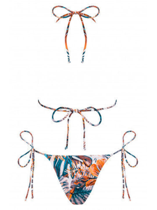 Bikini Set Triangle Top & Slip Bottom Orange Floral