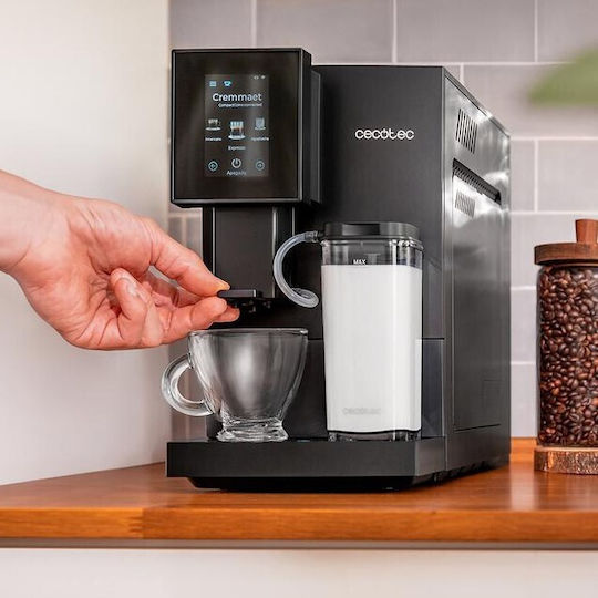 Cecotec Cremmaet Compactccino Connected Compact Automatic Espresso Coffee Machine 19bar Pressure for Cappuccino with Grinder and Wi-Fi Black 01460