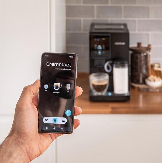Cecotec Cremmaet Compactccino Connected Compact Automatic Espresso Coffee Machine 19bar Pressure for Cappuccino with Grinder and Wi-Fi Black 01460